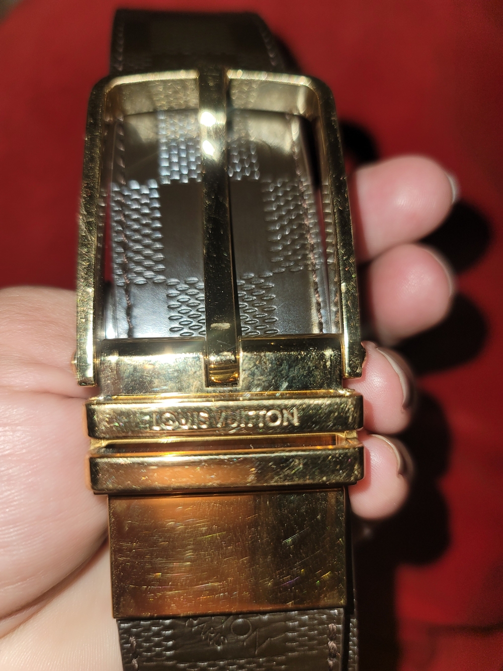 Louis Vuitton Gold Buckle Black Monogram Belt